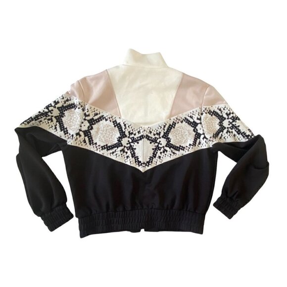 Maje Thelo Color-Blocked Neoprene Zip Track Jacket size 2/M, black, white, cream - Picture 6 of 15